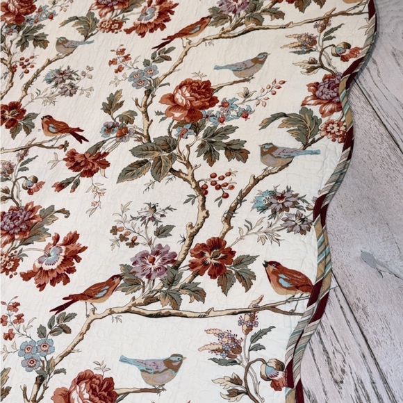 Waverly Charleston Chirp Reverses scalloped Birds Toile cottage farm Full Queen - Picture 12 of 16